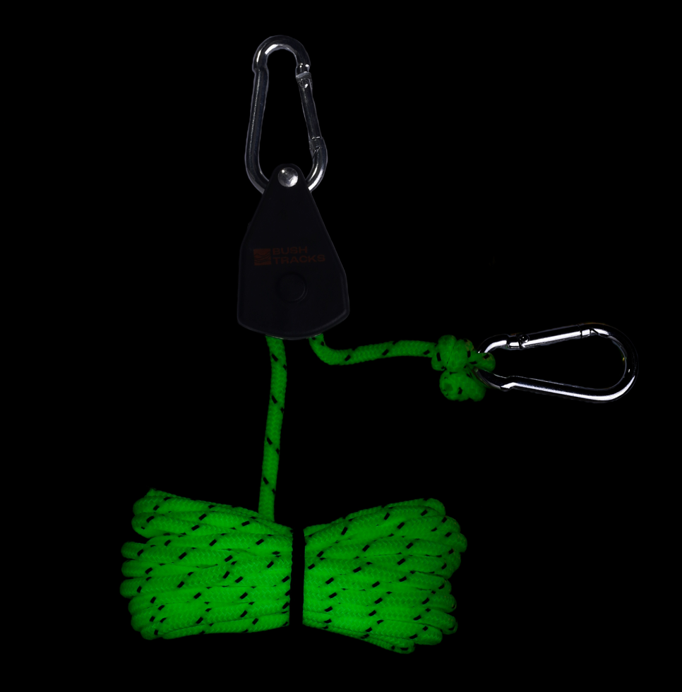 Glow In the Dark 4m Rope Ratchet Tie Downs with Carabiners - 4 Pack